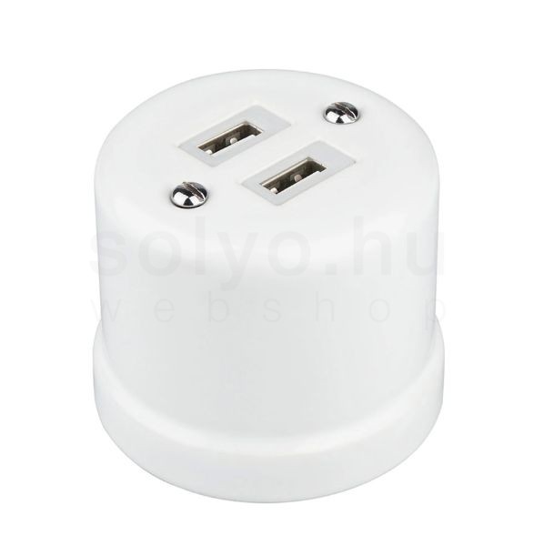 Fehér porcelán USB aljzat falon kívüli szereléshez