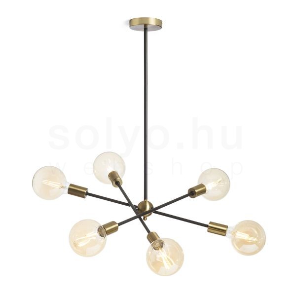 ARTEMIA 6 rúdon fekete szálcsiszolt sárgaréz 230V LED E27 6x15W