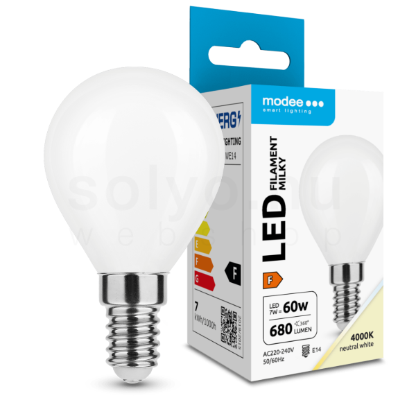 Modee LED Izzó Filament Milky G.Mini P45 7W E14 360° 4000K (680 lumen) ERP