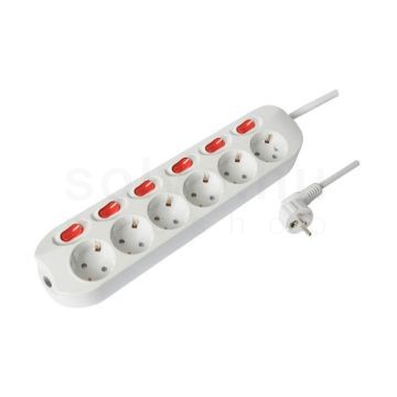 Technik Professional Elosztó 6 utas 1,5m kábel 1,5mm2 rézkábel + 6 kapcsoló 16A