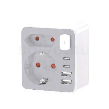 Technik Professional WG Elosztó Fali 2 utas + 2 x USB-C + 2 x USB-A + kapcsoló