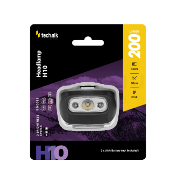 Technik Fejlámpa H10 (3xAAA) LED + piros fény (200 lumen)