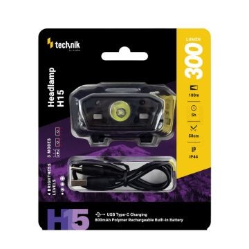 Technik Fejlámpa H15 (akkumulátoros) CREE LED + USB Type-C (300 lumen)