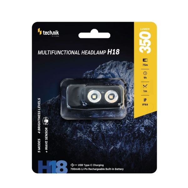 Technik Fejlámpa H18 (akkumulátoros) LED + Type-C IPX4 (350lumen)