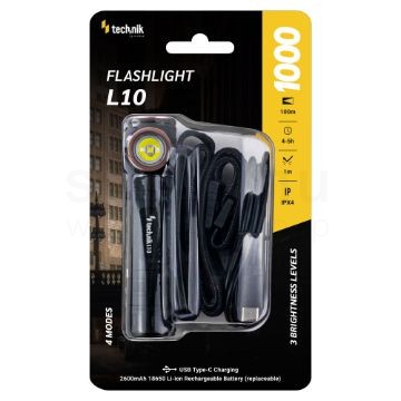 Technik Elemlámpa L10 (+1x18650 2600mAh) SST25 + USB-C (1000 lumen)